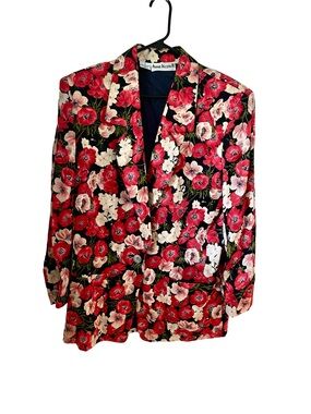 Vintage Anne Klein II 100% Silk Floral Blazer